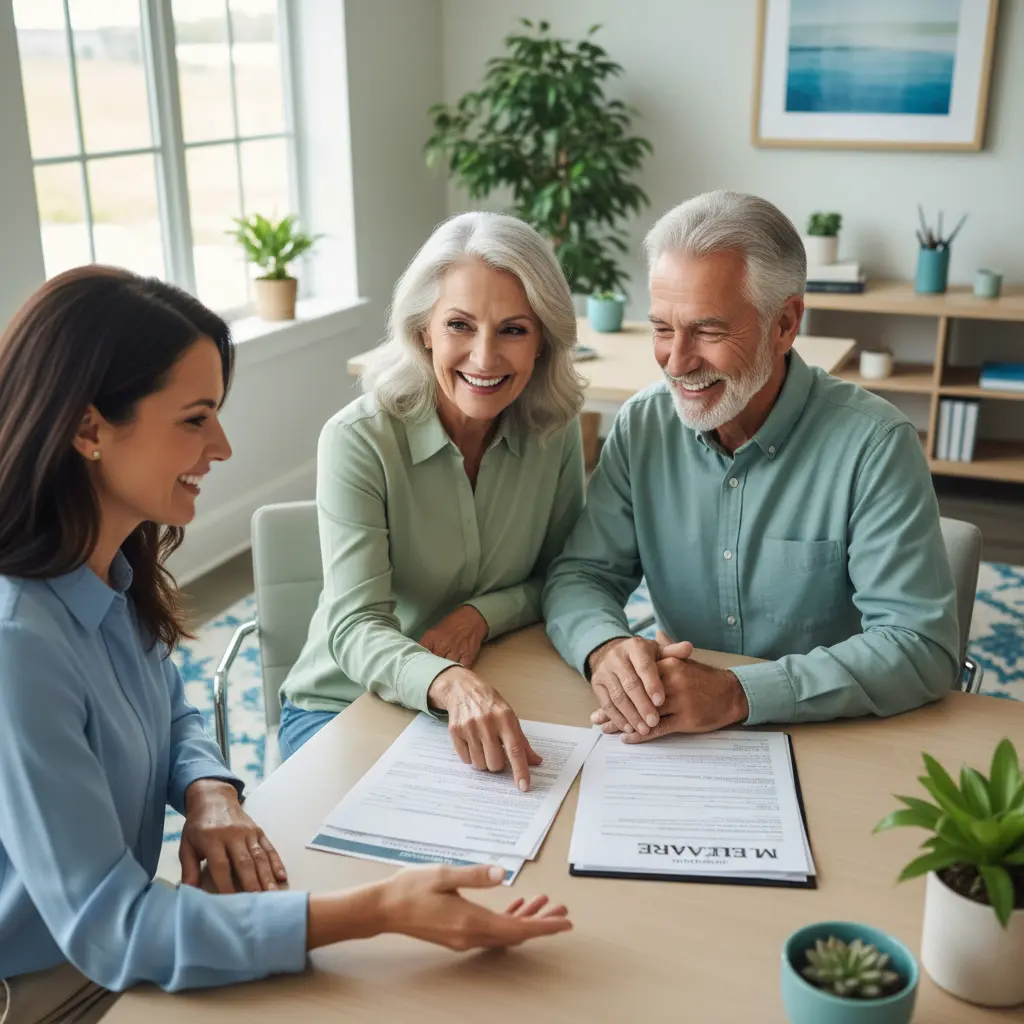 Senior couple consulting with insurance advisor